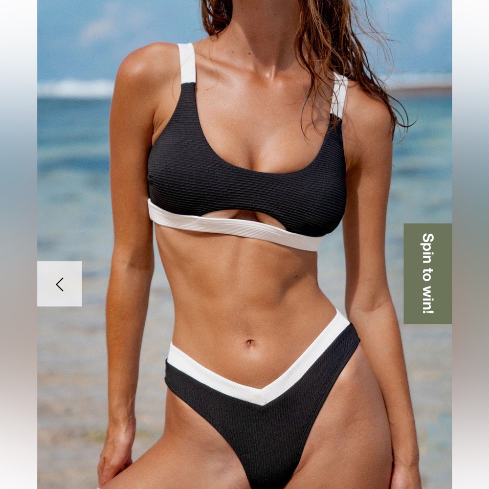 NEW BERLOOK Black & White Contrast Trim Women's Ribbed Bikini - 2 piece